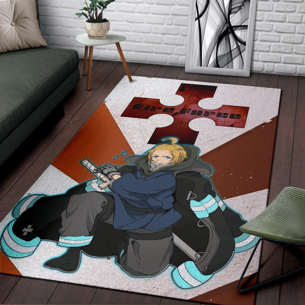 Fire Force Anime Area Rug Arthur Boyle Shining Blue Coat With Wood Sword Rugs Home Decor