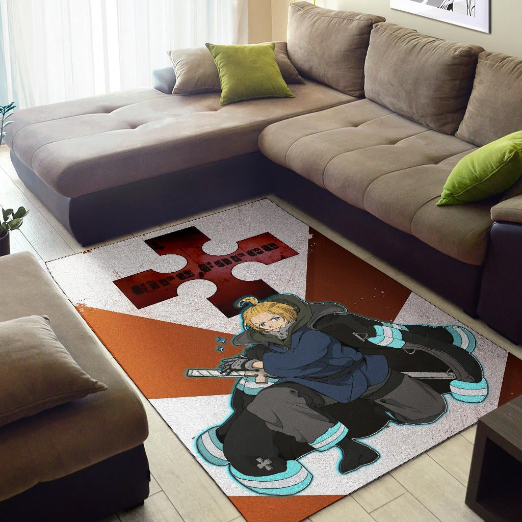 Fire Force Anime Area Rug Arthur Boyle Shining Blue Coat With Wood Sword Rugs Home Decor