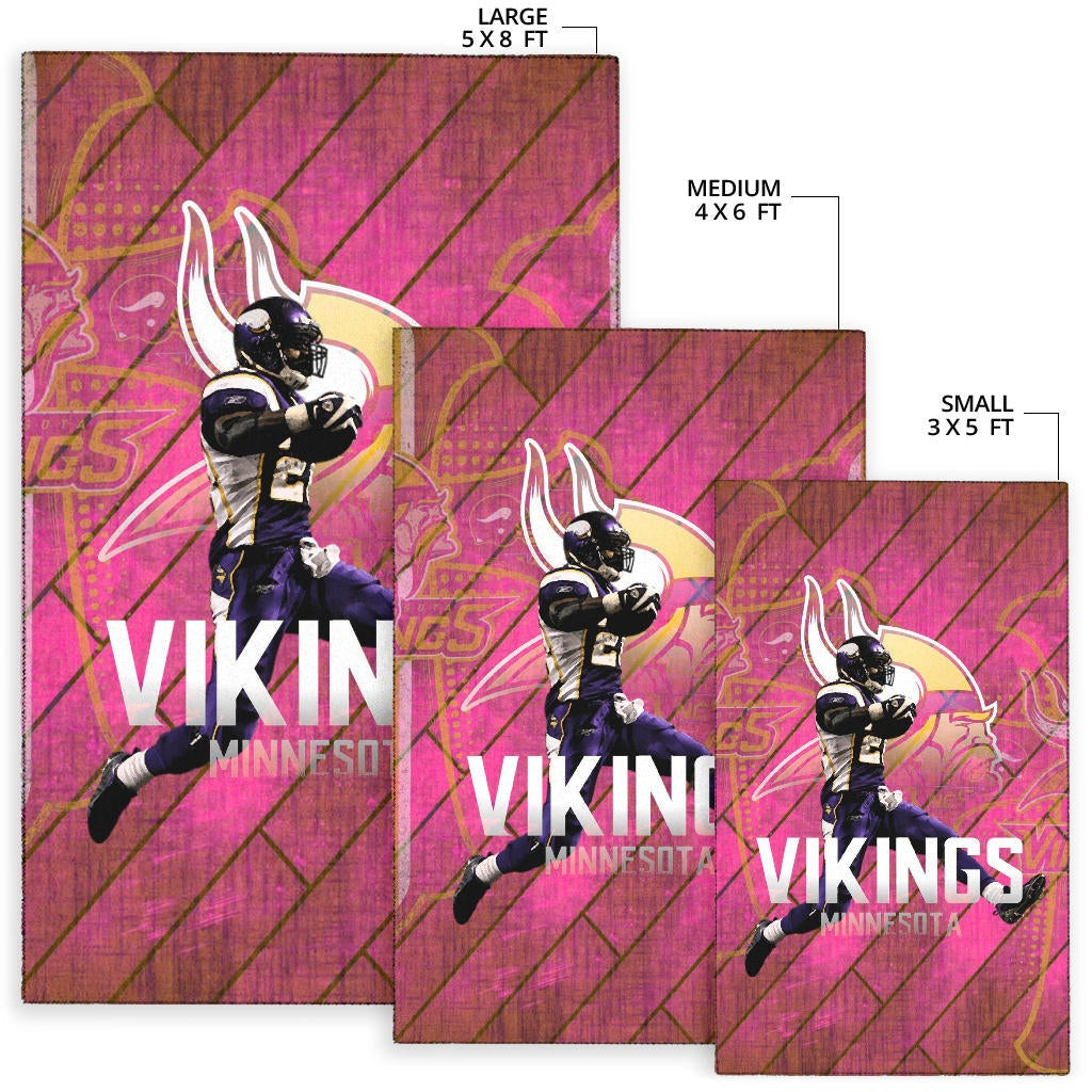 Minnesota Vikings American Football Team Area Rug Adrian Peterson Jumping Symbol On Pink Wall Background Rugs Home Decor