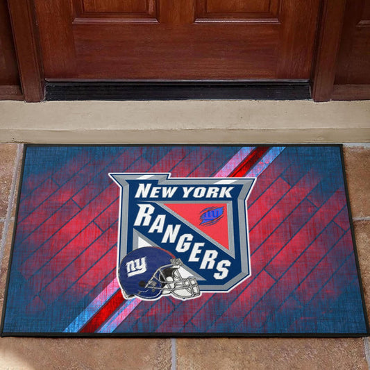 New York Giants American Football Team Door Mat NY Rangers Helmet Blue Red Background Door Mat Home Decor
