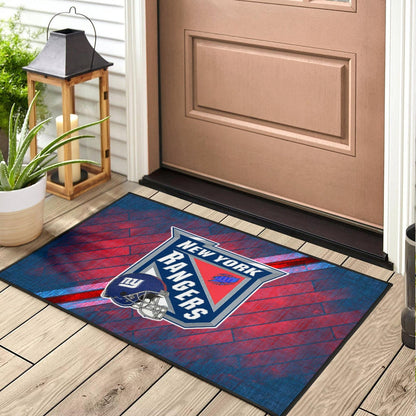 New York Giants American Football Team Door Mat NY Rangers Helmet Blue Red Background Door Mat Home Decor