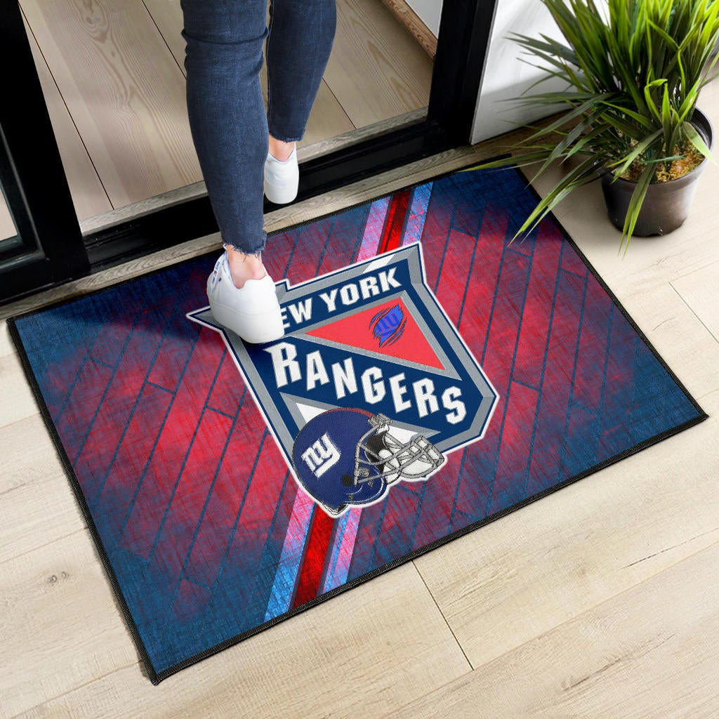 New York Giants American Football Team Door Mat NY Rangers Helmet Blue Red Background Door Mat Home Decor