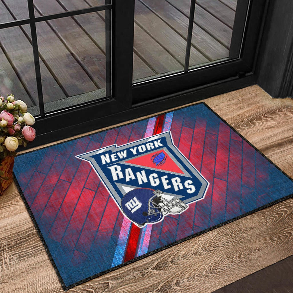 New York Giants American Football Team Door Mat NY Rangers Helmet Blue Red Background Door Mat Home Decor
