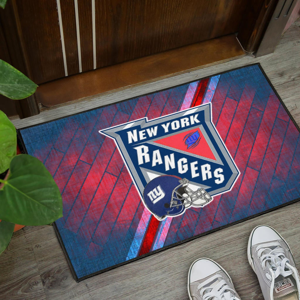 New York Giants American Football Team Door Mat NY Rangers Helmet Blue Red Background Door Mat Home Decor