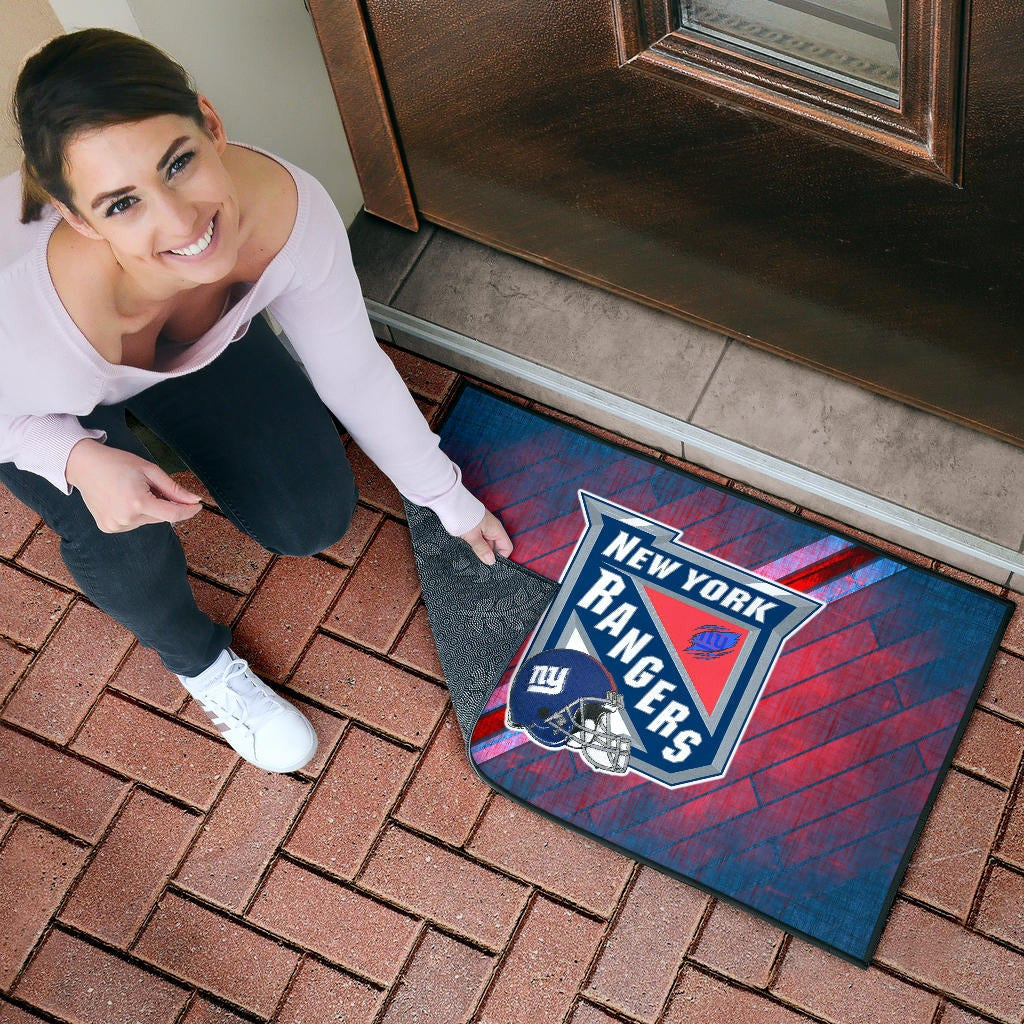 New York Giants American Football Team Door Mat NY Rangers Helmet Blue Red Background Door Mat Home Decor