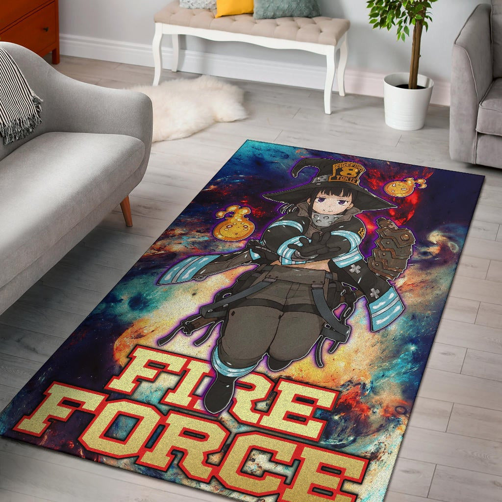 Fire Force Anime Area Rug Witch Maki Oze With Cute Baby Fire Artwork Galaxy Rugs Home Decor