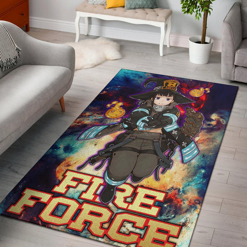Fire Force Anime Area Rug Witch Maki Oze With Cute Baby Fire Artwork Galaxy Rugs Home Decor