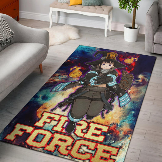 Fire Force Anime Area Rug Witch Maki Oze With Cute Baby Fire Artwork Galaxy Rugs Home Decor