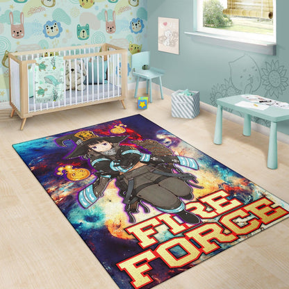 Fire Force Anime Area Rug Witch Maki Oze With Cute Baby Fire Artwork Galaxy Rugs Home Decor