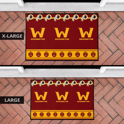 American Football Team Door Mat - Washington W And Rugby Ball Patterns Door Mat Home Decor