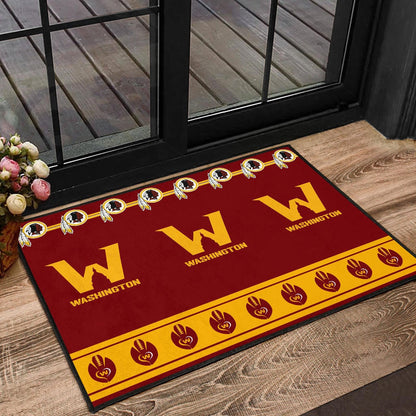 American Football Team Door Mat - Washington W And Rugby Ball Patterns Door Mat Home Decor