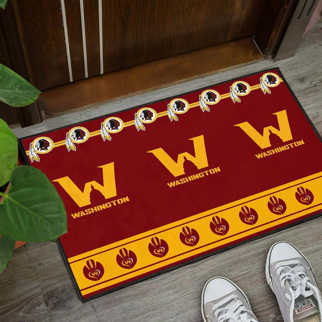 American Football Team Door Mat - Washington W And Rugby Ball Patterns Door Mat Home Decor