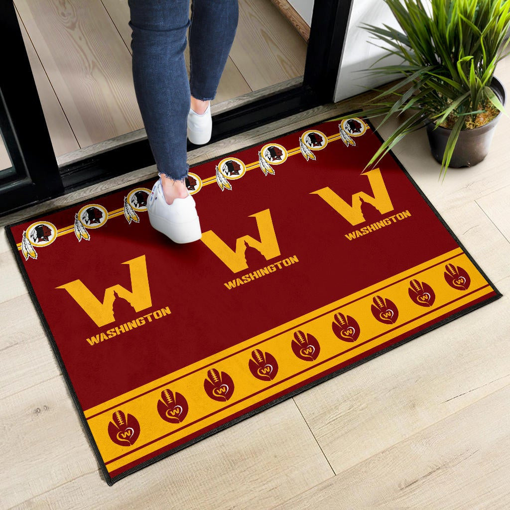 American Football Team Door Mat - Washington W And Rugby Ball Patterns Door Mat Home Decor