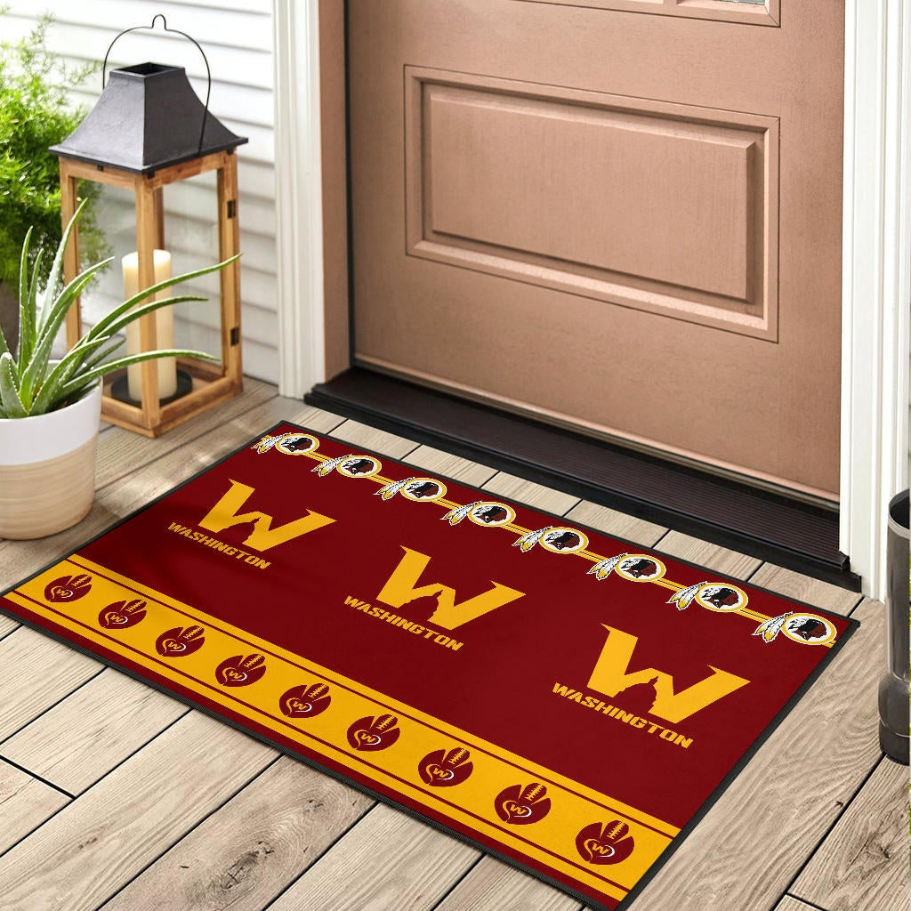American Football Team Door Mat - Washington W And Rugby Ball Patterns Door Mat Home Decor