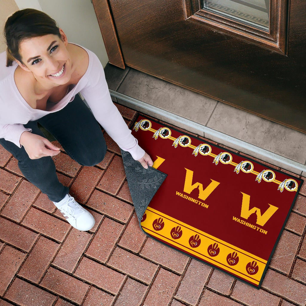 American Football Team Door Mat - Washington W And Rugby Ball Patterns Door Mat Home Decor