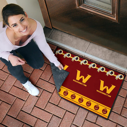 American Football Team Door Mat - Washington W And Rugby Ball Patterns Door Mat Home Decor