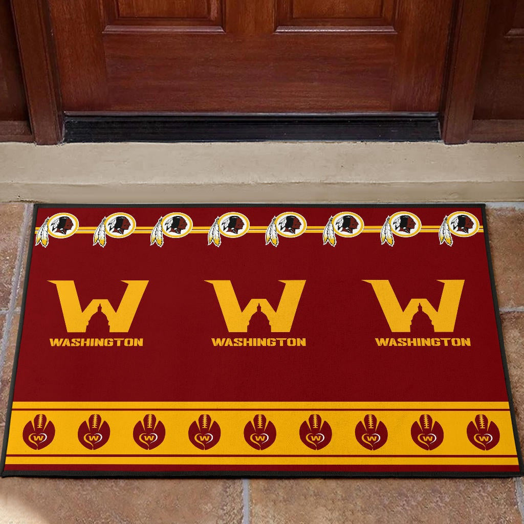 American Football Team Door Mat - Washington W And Rugby Ball Patterns Door Mat Home Decor