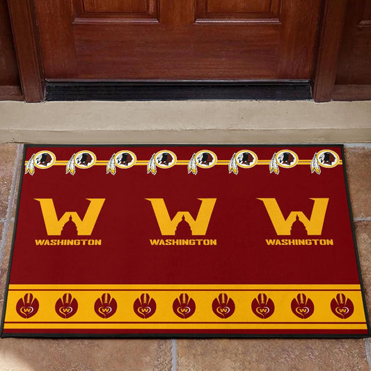 American Football Team Door Mat - Washington W And Rugby Ball Patterns Door Mat Home Decor