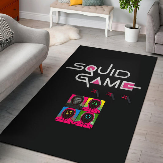 Squid Game Movie Area Rug Squid Worker With Black Masked Man Boss Colorful Artwork Rugs Home Decor