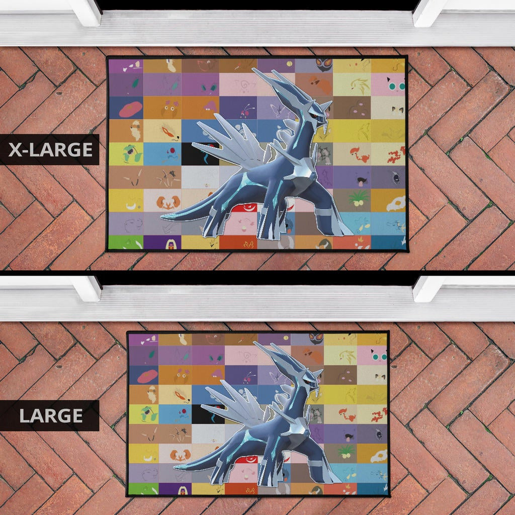 Pokemon Anime Door Mat - Legendary Mega Dialga Cute Minimalist Pokemon Face Door Mat Home Decor