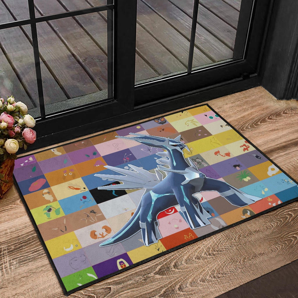 Pokemon Anime Door Mat - Legendary Mega Dialga Cute Minimalist Pokemon Face Door Mat Home Decor