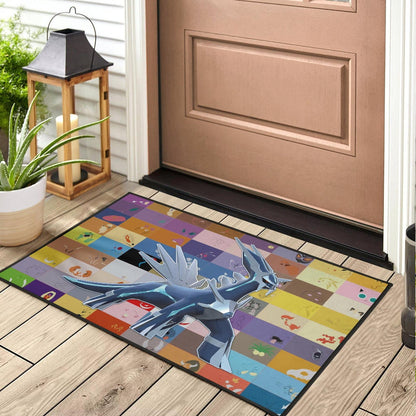 Pokemon Anime Door Mat - Legendary Mega Dialga Cute Minimalist Pokemon Face Door Mat Home Decor