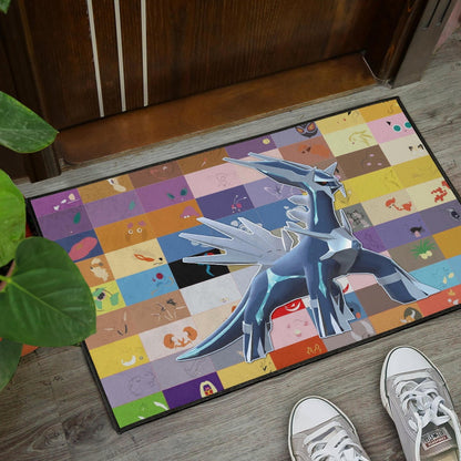 Pokemon Anime Door Mat - Legendary Mega Dialga Cute Minimalist Pokemon Face Door Mat Home Decor