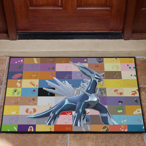 Pokemon Anime Door Mat - Legendary Mega Dialga Cute Minimalist Pokemon Face Door Mat Home Decor
