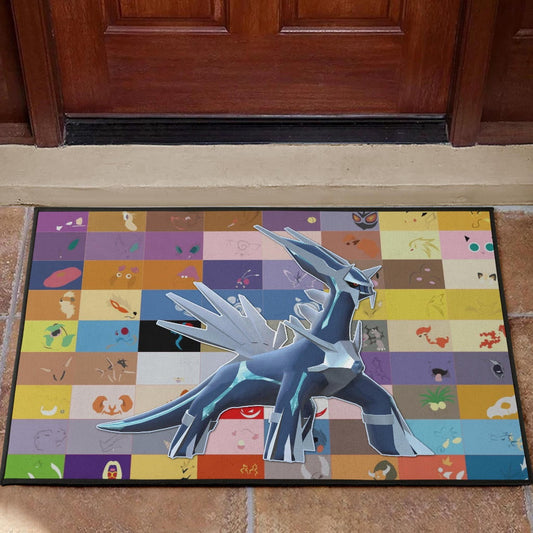 Pokemon Anime Door Mat - Legendary Mega Dialga Cute Minimalist Pokemon Face Door Mat Home Decor