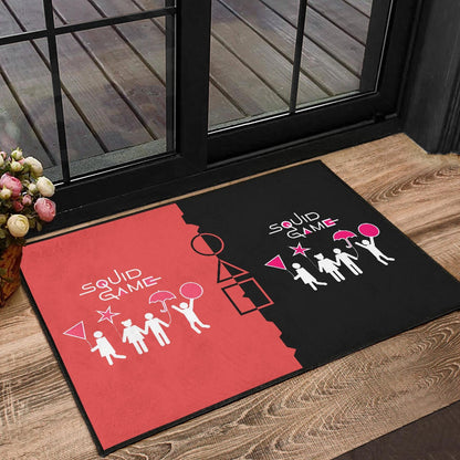 Squid Game Movie Door Mat - Dalgona Challenge Round Square Triangle Umbrella Door Mat Home Decor