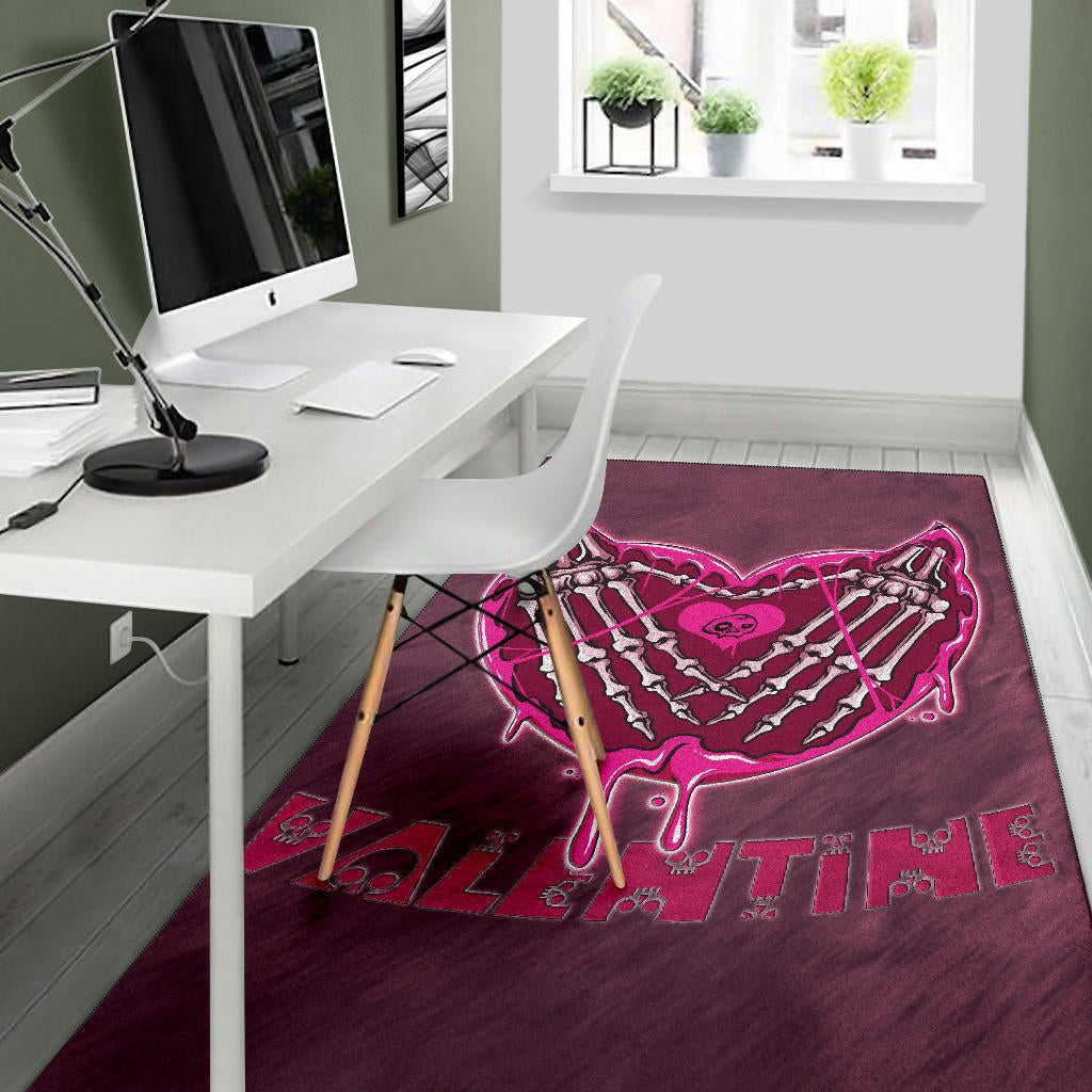 Valentine Area Rug Skeleton Hands In Melting Heart Valentine Pink Text Rugs Home Decor NT121104