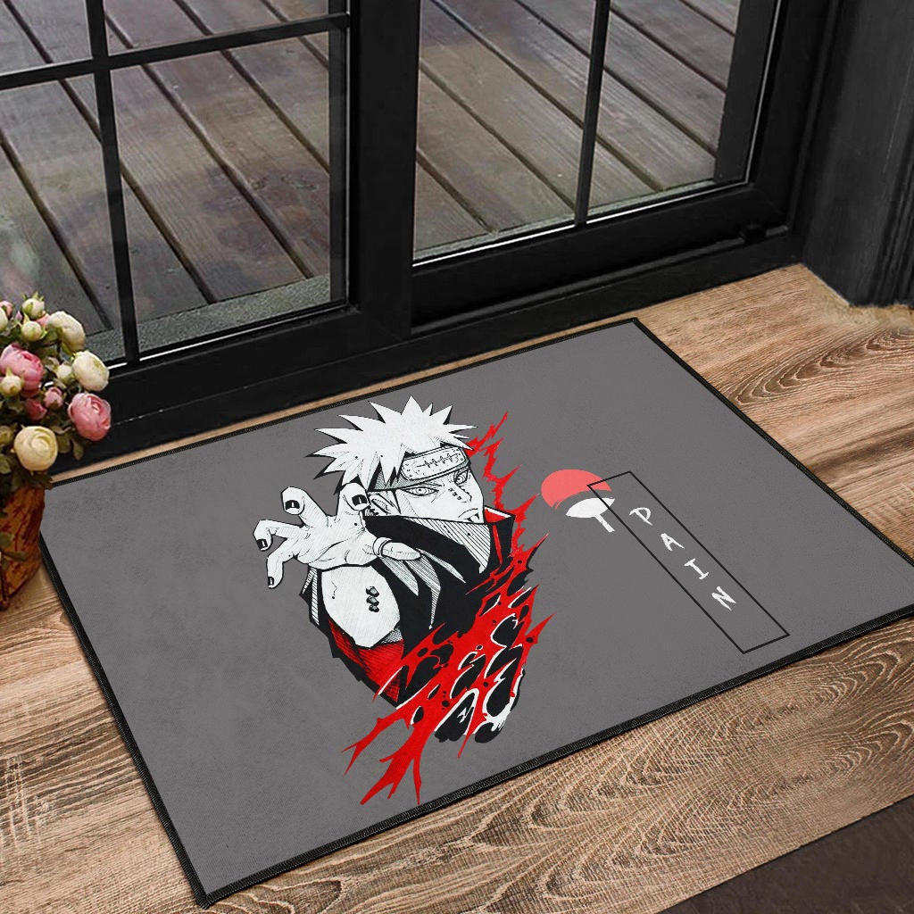 Naruto Anime Door Mat - Pain Nagato Red Black White Artwork Door Mat Home Decor
