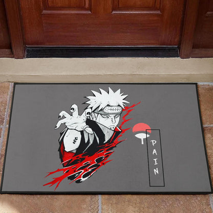 Naruto Anime Door Mat - Pain Nagato Red Black White Artwork Door Mat Home Decor