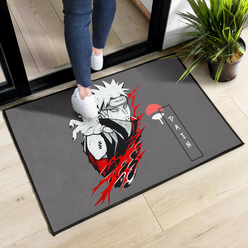 Naruto Anime Door Mat - Pain Nagato Red Black White Artwork Door Mat Home Decor