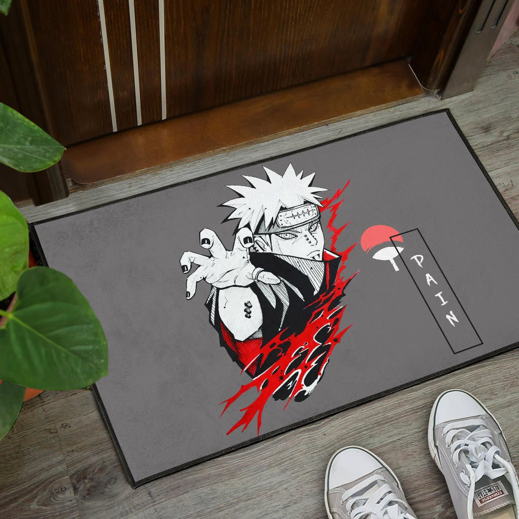 Naruto Anime Door Mat - Pain Nagato Red Black White Artwork Door Mat Home Decor