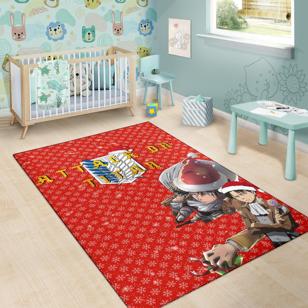 Attack On Titan Anime Area Rug - Merry Christmas Levi Ackerman Steal Gifts Rugs Home Decor