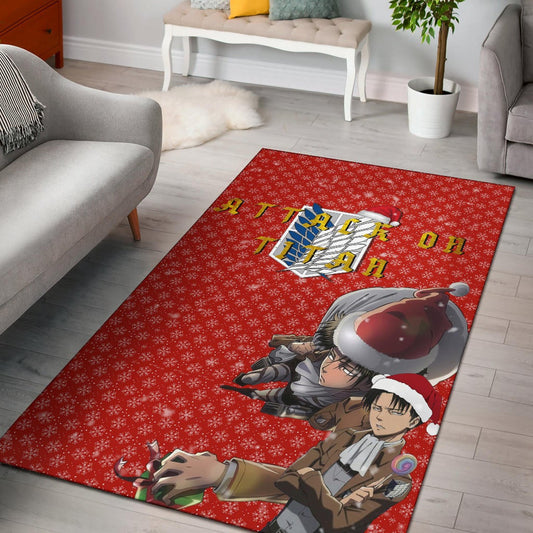 Attack On Titan Anime Area Rug - Merry Christmas Levi Ackerman Steal Gifts Rugs Home Decor