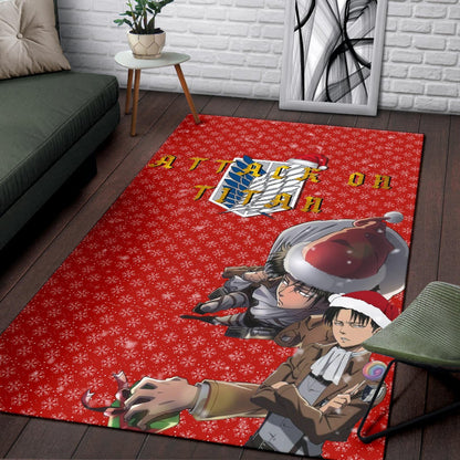 Attack On Titan Anime Area Rug - Merry Christmas Levi Ackerman Steal Gifts Rugs Home Decor