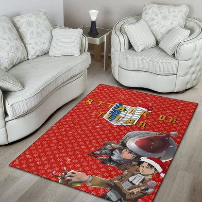 Attack On Titan Anime Area Rug - Merry Christmas Levi Ackerman Steal Gifts Rugs Home Decor
