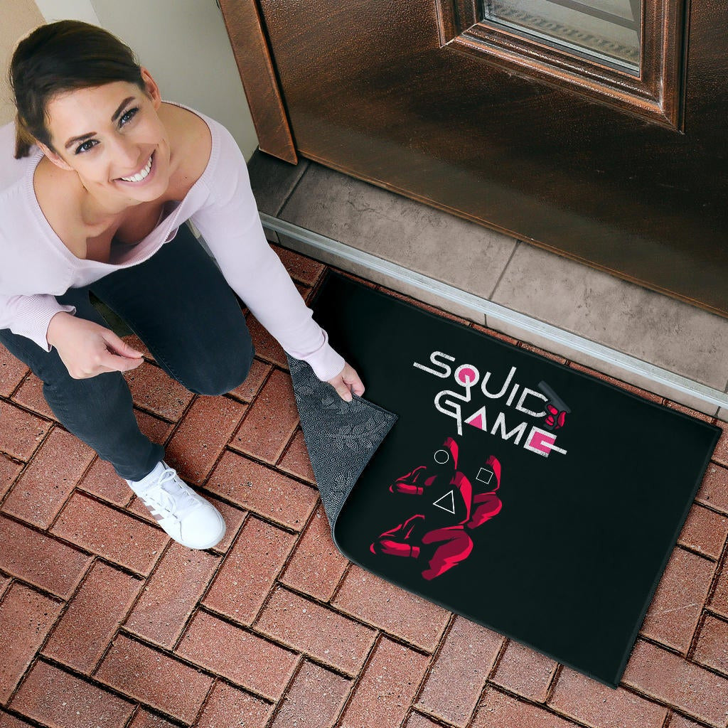 Squid Game Movie Door Mat Red Squid Worker Round Square Triangle Symbol Door Mat Home Decor