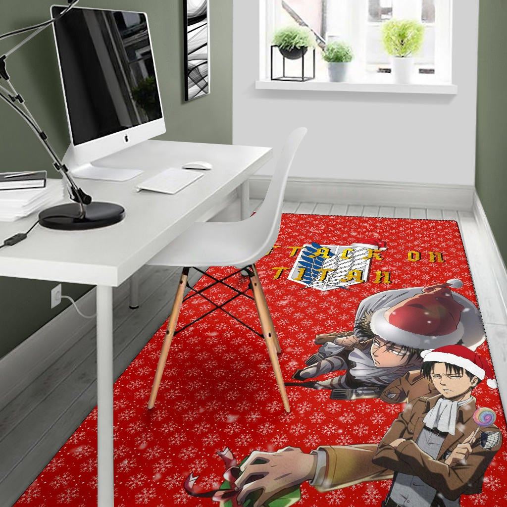 Attack On Titan Anime Area Rug - Merry Christmas Levi Ackerman Steal Gifts Rugs Home Decor