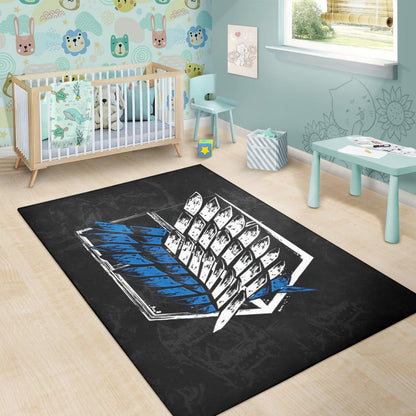 Attack On Titan Anime Area Rug - Wings Of Freedom Symbol Dark Artwork Rugs Home Decor
