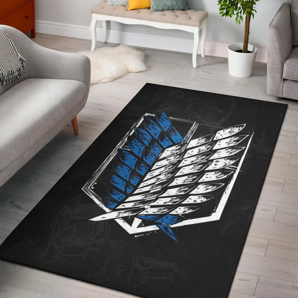 Attack On Titan Anime Area Rug - Wings Of Freedom Symbol Dark Artwork Rugs Home Decor