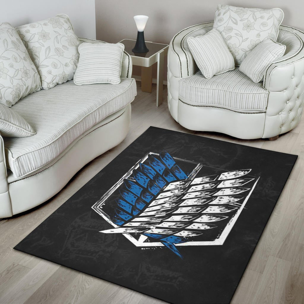 Attack On Titan Anime Area Rug - Wings Of Freedom Symbol Dark Artwork Rugs Home Decor
