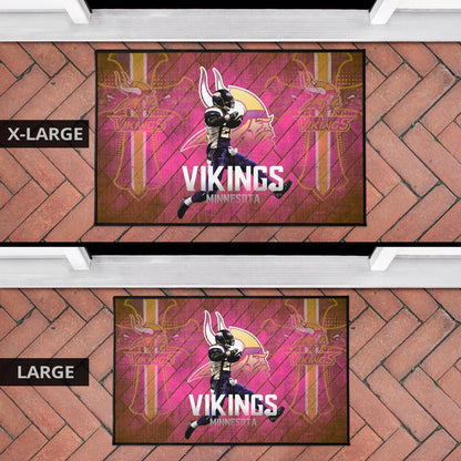 Minnesota Vikings American Football Team Door Mat Adrian Peterson Jumping Symbol On Pink Wall Background Door Mat Home Decor