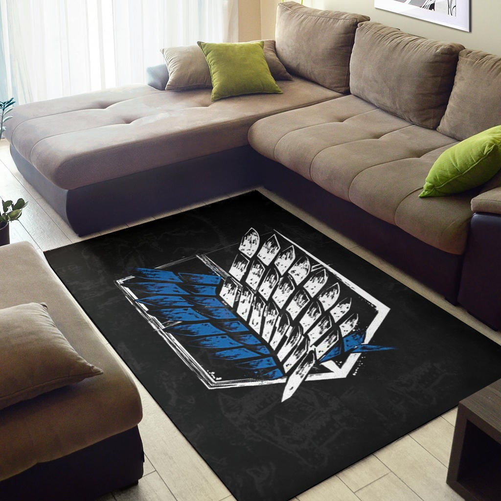 Attack On Titan Anime Area Rug - Wings Of Freedom Symbol Dark Artwork Rugs Home Decor