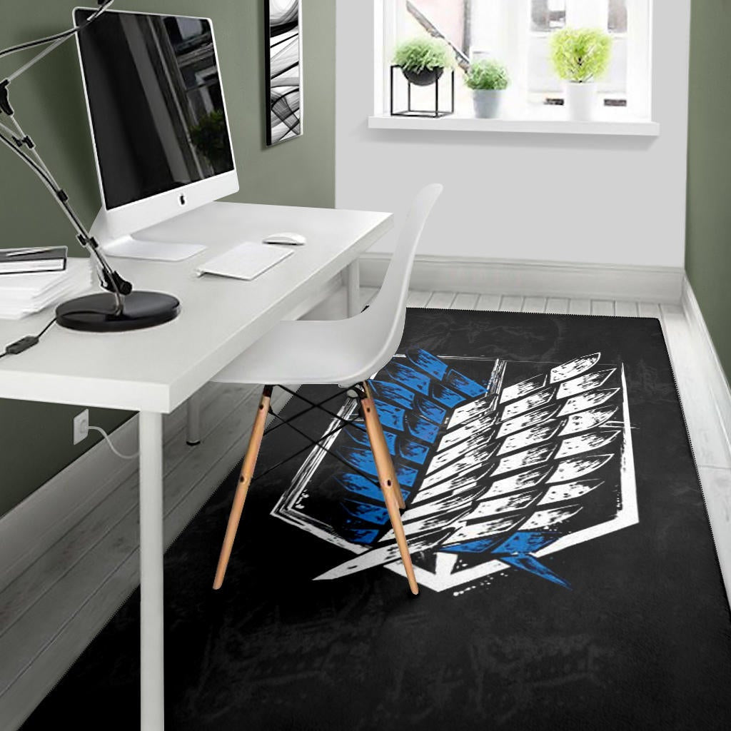 Attack On Titan Anime Area Rug - Wings Of Freedom Symbol Dark Artwork Rugs Home Decor