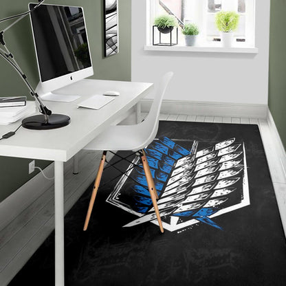 Attack On Titan Anime Area Rug - Wings Of Freedom Symbol Dark Artwork Rugs Home Decor