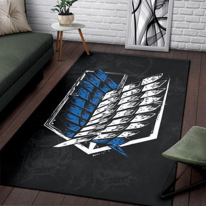 Attack On Titan Anime Area Rug - Wings Of Freedom Symbol Dark Artwork Rugs Home Decor