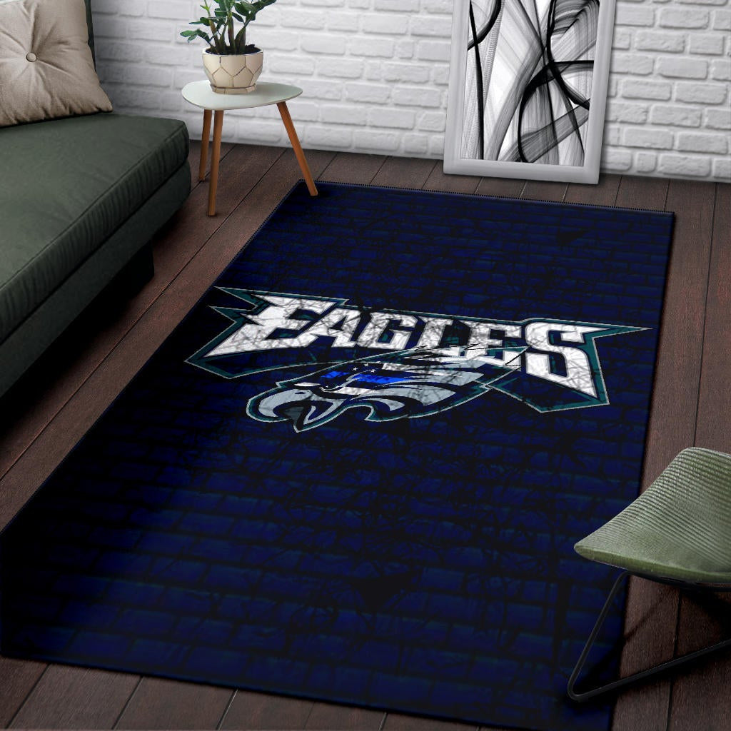 Philadelphia Eagles American Football Team Area Rug Sharp Eagle Head US Flag Blue Brick Wall Rugs Home Decor